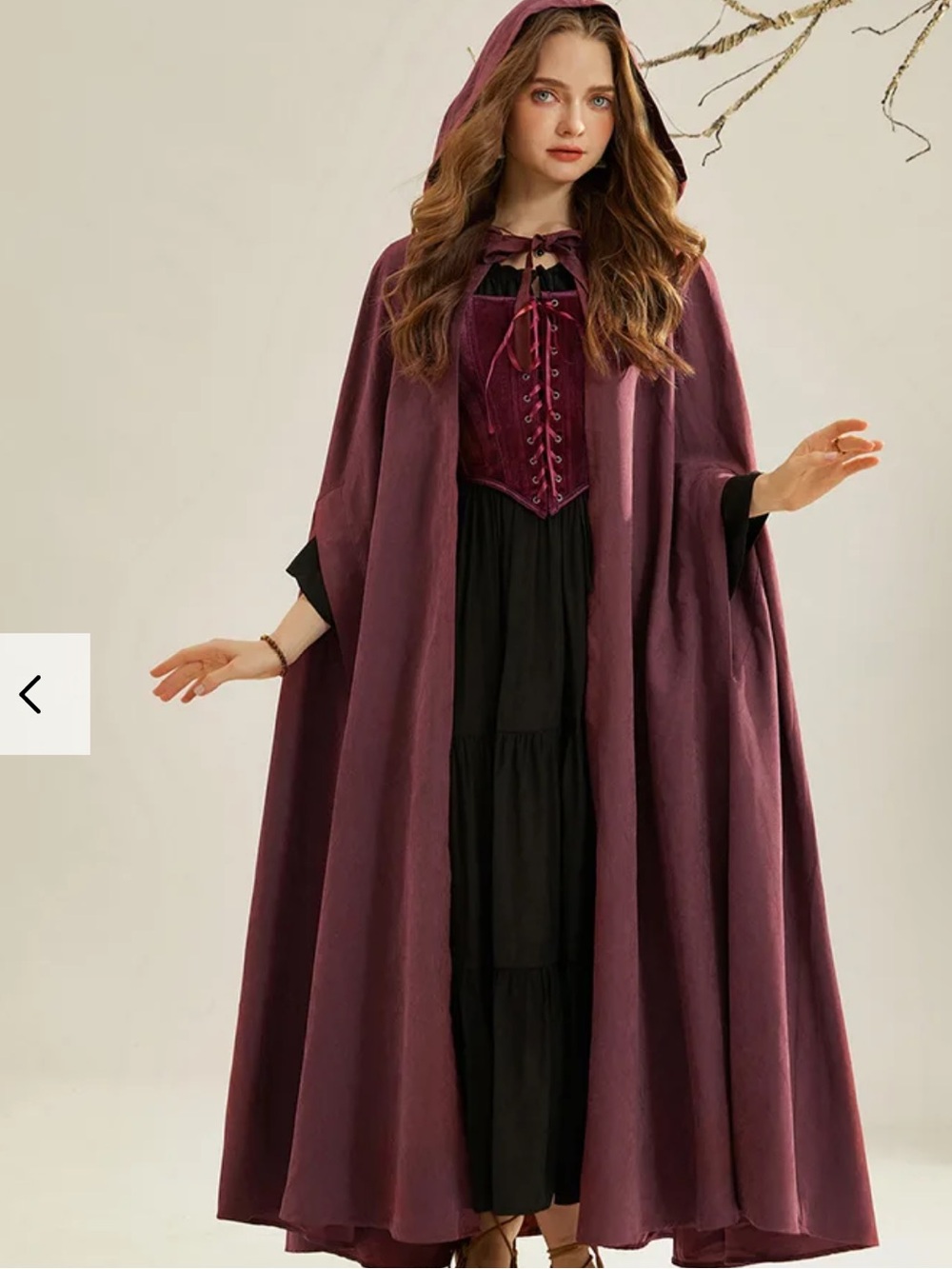 Scarlet Darkness Medieval Hooded Cape Cloak Wine Color One Size